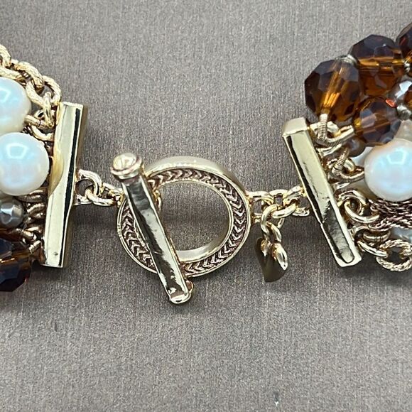 Carolee Layered‎ Crystal Gold and Pearl Choker D2 - Picture 7 of 8